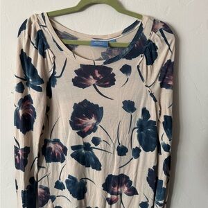 Simply Vera Vera Wang Navy and Cream Floral Long Sleeve Top